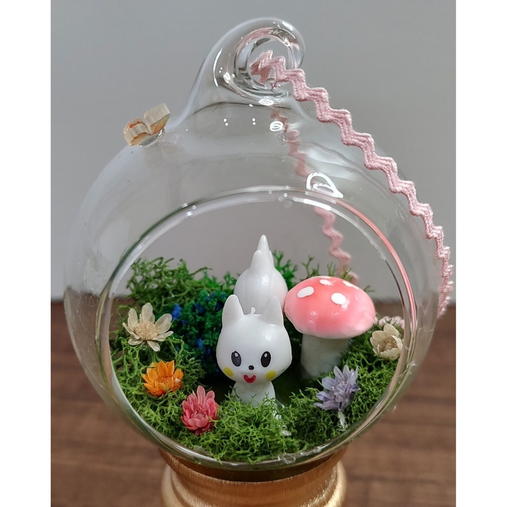 Squirrel Christmas Ornament Handmade Glass Diorama Mushroom Woodland Fairy